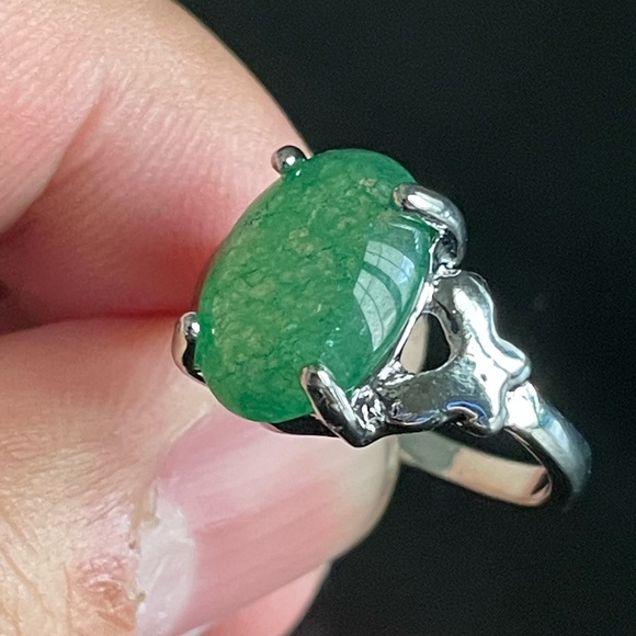 Women green jade S925 silver ring size 7.5 - Picture 7 of 9